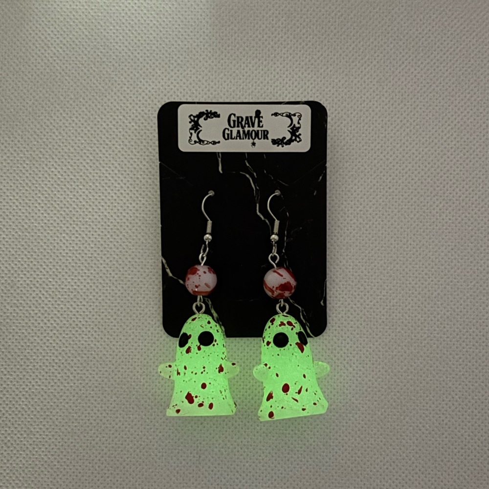 Handmade Glow-in-the-Dark Blood Splatter Ghost Earrings